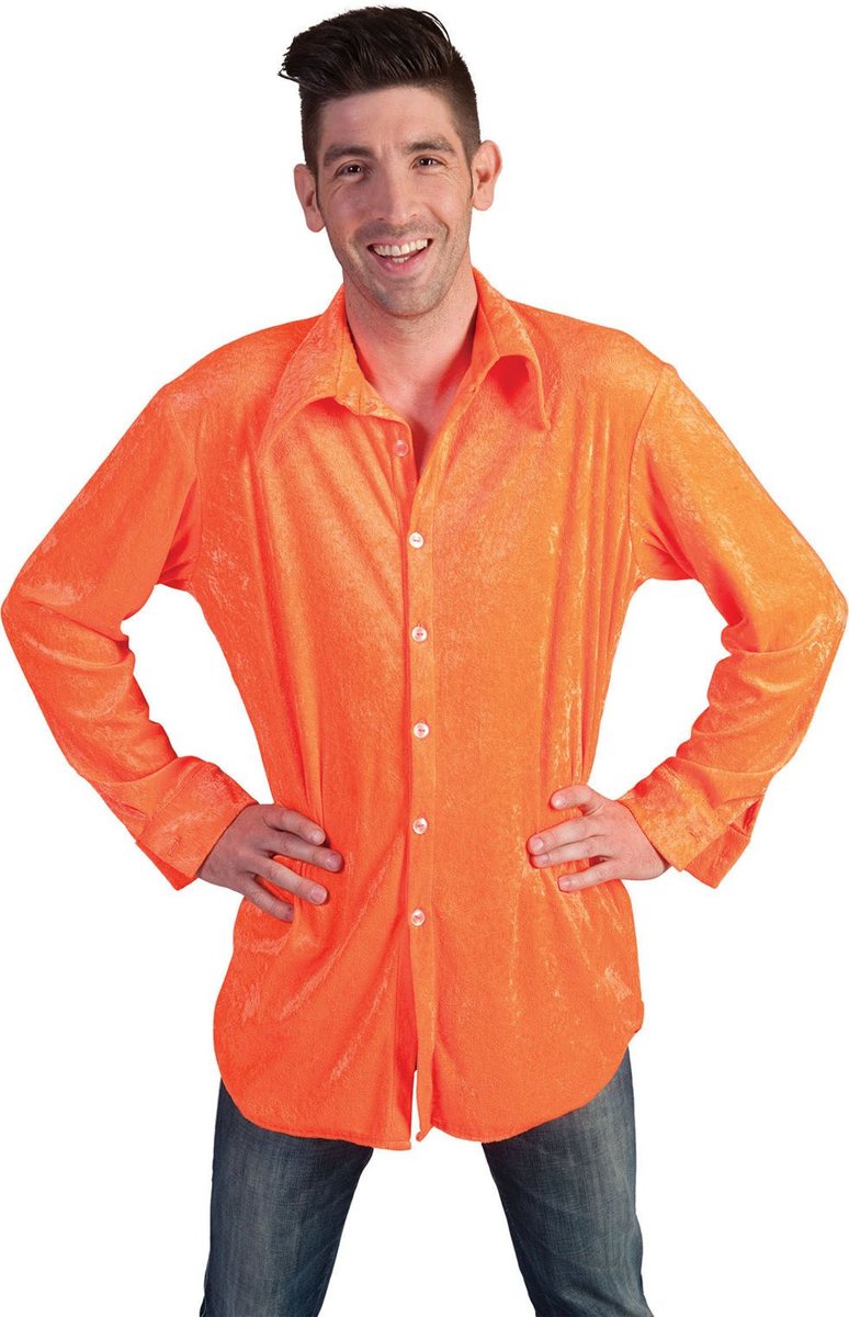 Jaren 80 & 90 Kostuum | Neon Oranje Hemd Man | Maat 52-54 | Carnaval kostuum | Verkleedkleding